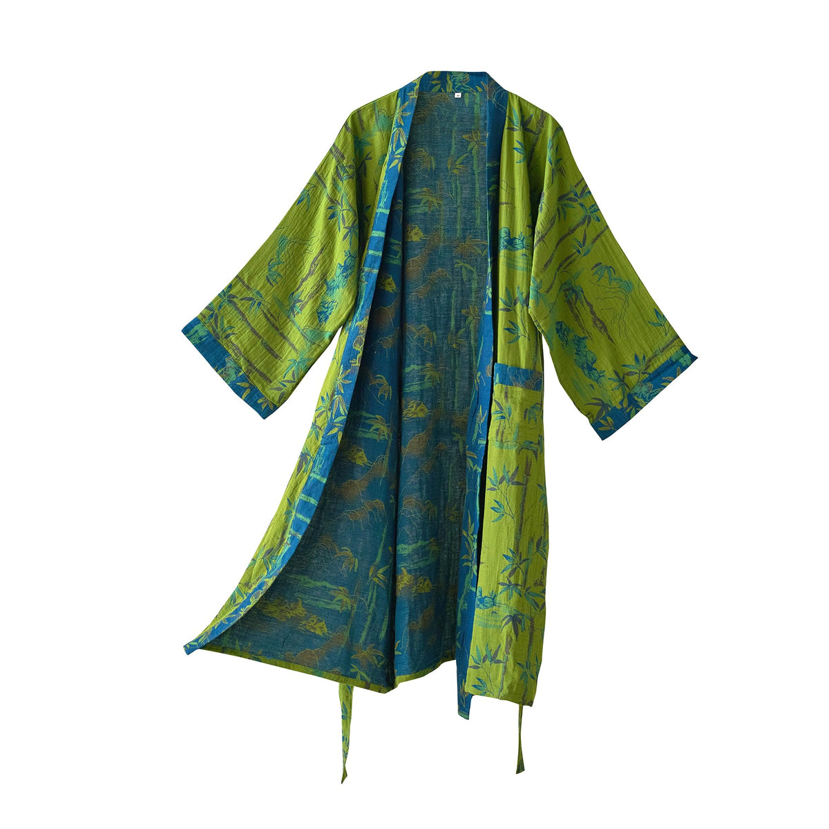 100% Cotton Gauze Ginkgo Leaf Kimono Robe, Long Knit Loose Loungewear Bathrobe Nightgown Ladies Sleepwear for Women