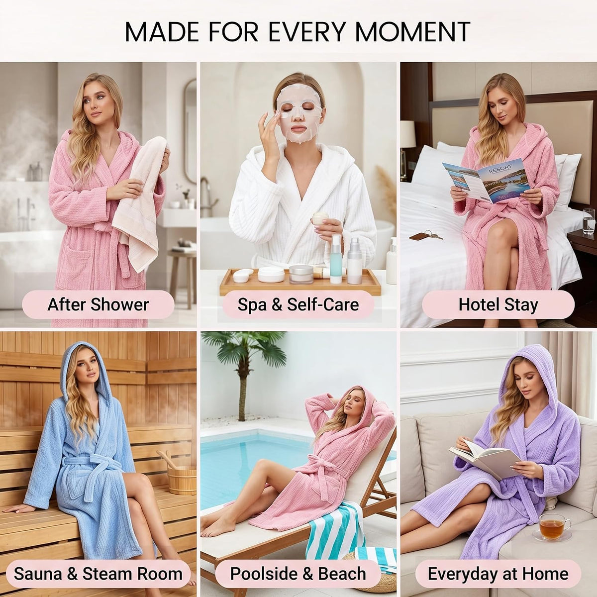 PJGGZ Hooded Bathrobes for Women, Soft Long Towel Robes for Women - Quick Dry yet Warm