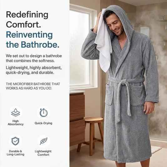 PJGGZ Men's Bathrobes with Hood, Soft Long Towel Robe for Men - Super Absorbent Quick Dry yet Warm