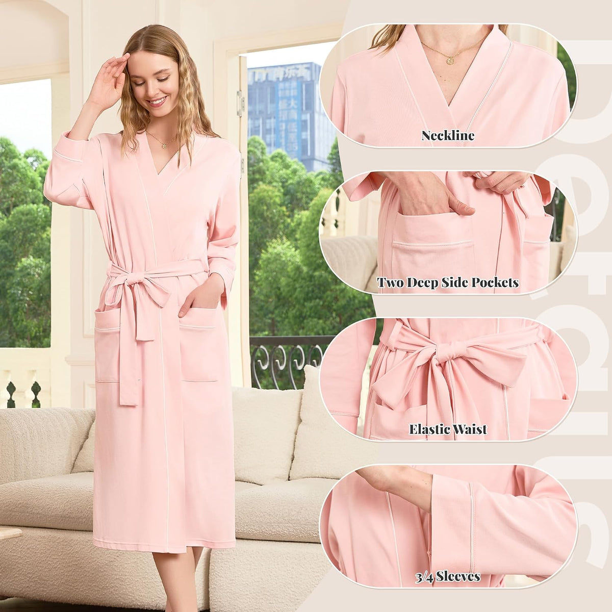 HEARTNICE Womens 100% Cotton Robe, Soft Lightweight Long Bathrobe for Home