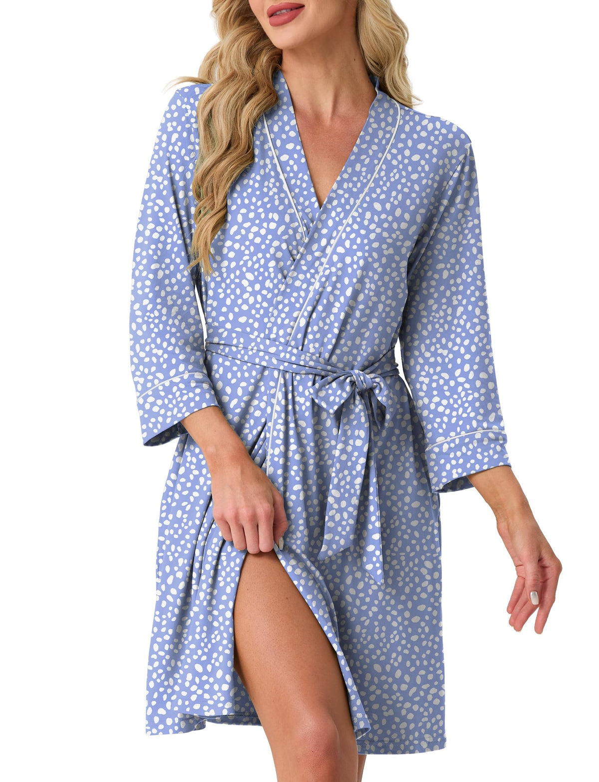 PrinStory Womens Robe Knee Length Soft Knit Bathrobe S-2XL