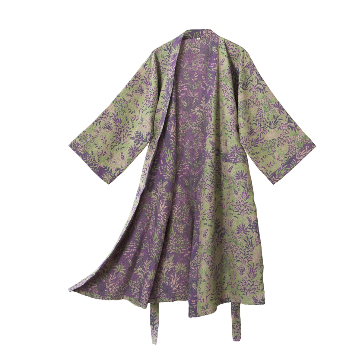 100% Cotton Gauze Ginkgo Leaf Kimono Robe, Long Knit Loose Loungewear Bathrobe Nightgown Ladies Sleepwear for Women