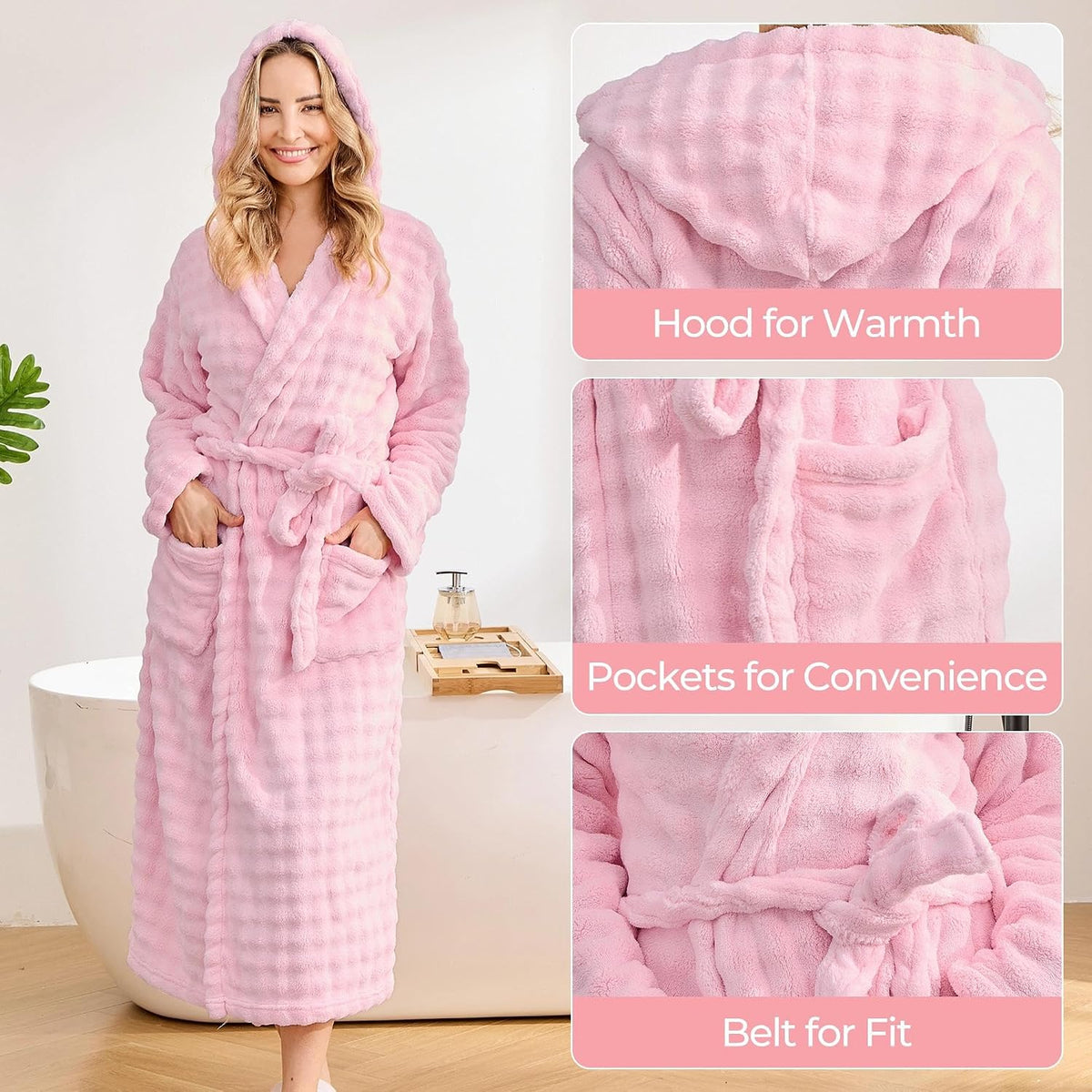 V.&GRIN Women Hooded Towel Robe, Quick-Dry Absorbent Long Bathrobe
