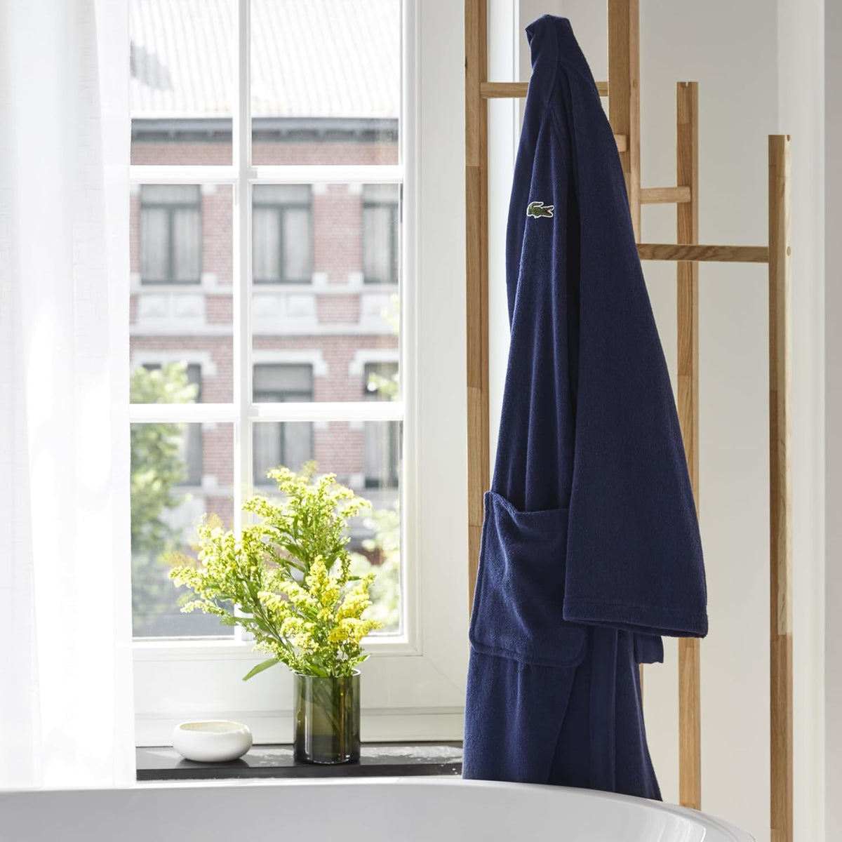 Lacoste Classic Pique Cotton Terry Bath Robe, Unisex, One Size,