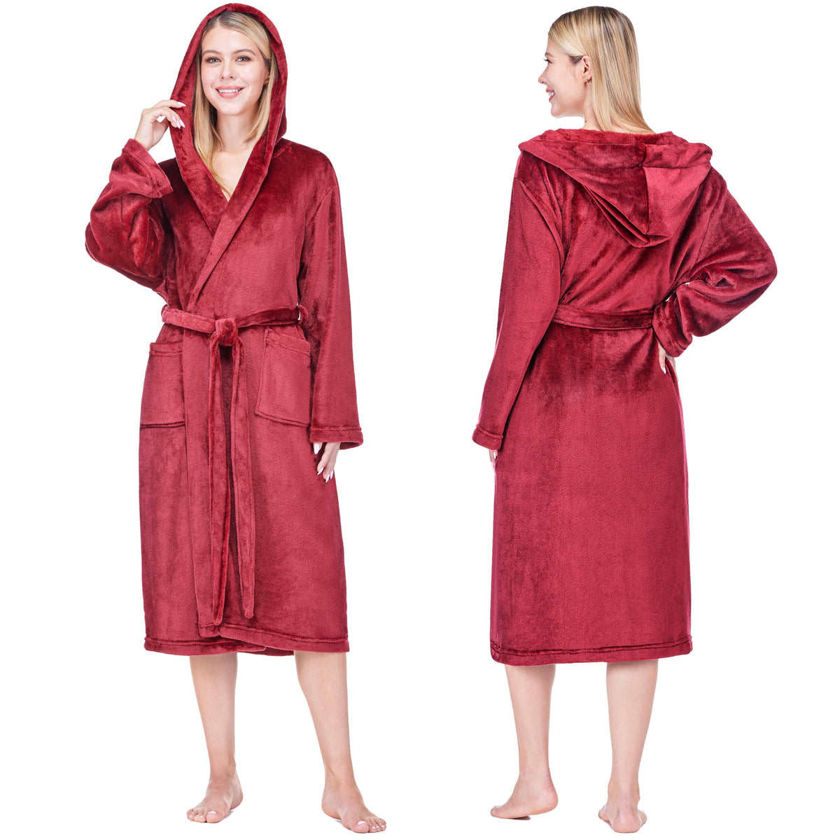 PAVILIA Womens Hooded Fleece Robe, Soft Plush Long Bathrobe with Hood