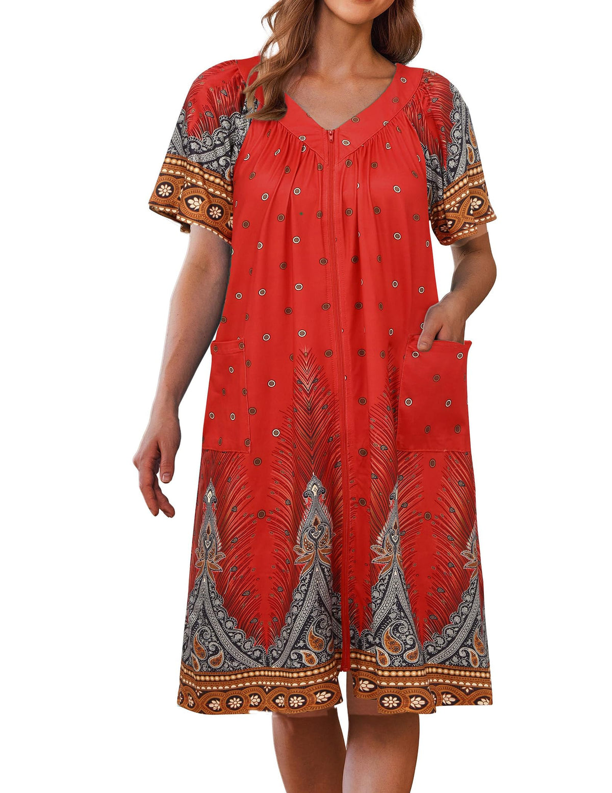 Ekouaer Women's Zipper Front Mumu Duster Robes with Pockets Soft Housecoat