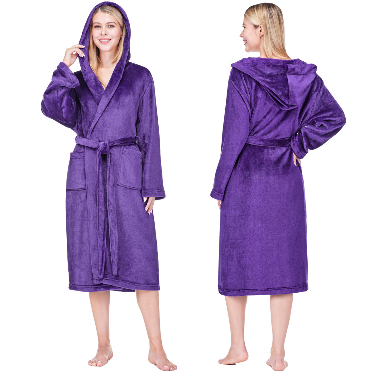PAVILIA Womens Hooded Fleece Robe, Soft Plush Long Bathrobe with Hood