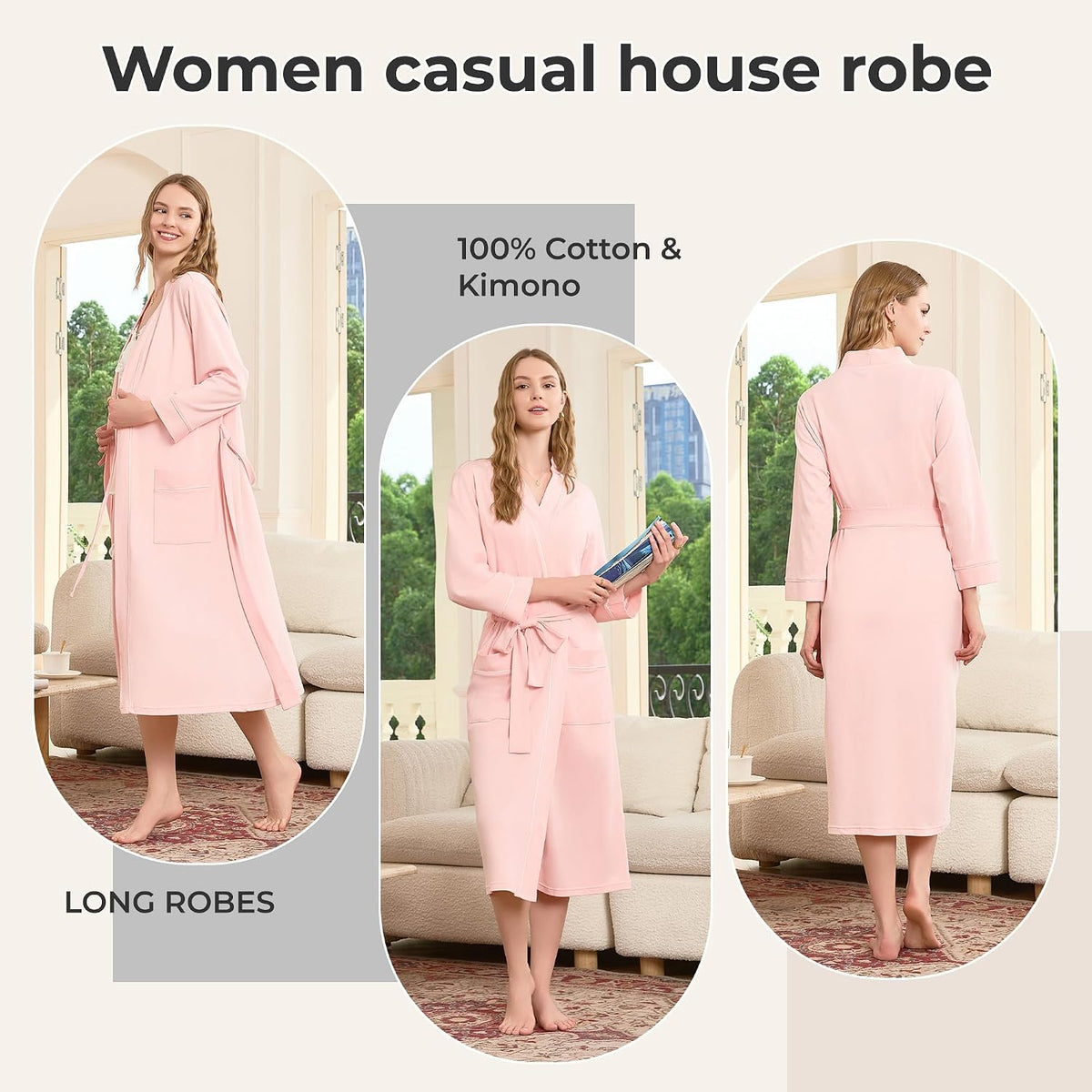 HEARTNICE Womens 100% Cotton Robe, Soft Lightweight Long Bathrobe for Home