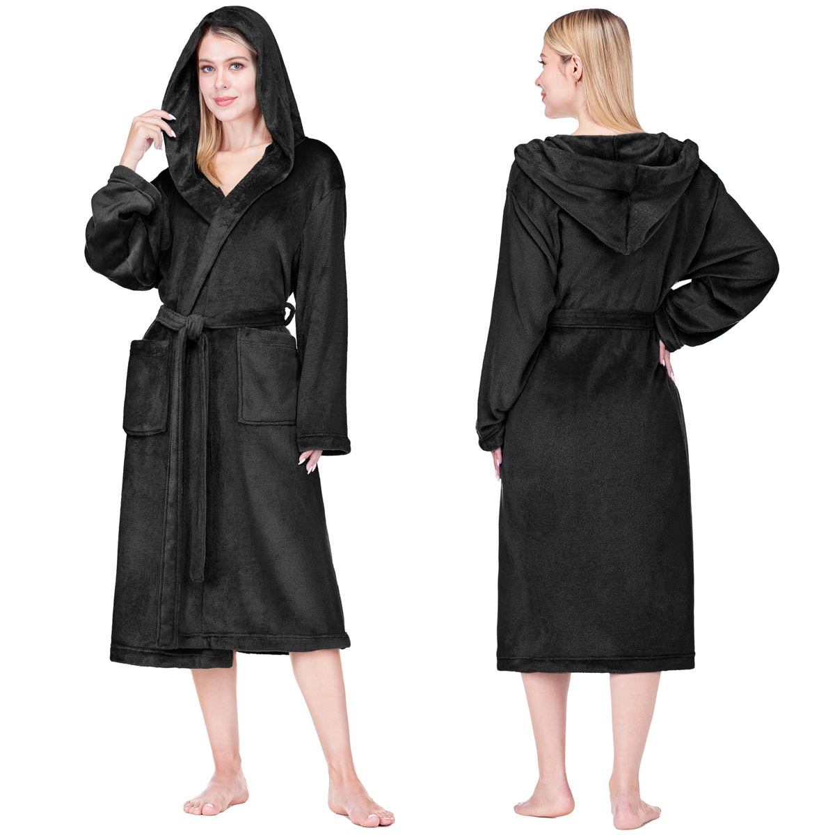 PAVILIA Womens Hooded Fleece Robe, Soft Plush Long Bathrobe with Hood