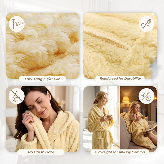 HEARTNICE Women Fuzzy Soft Long Hooded Warm Robes