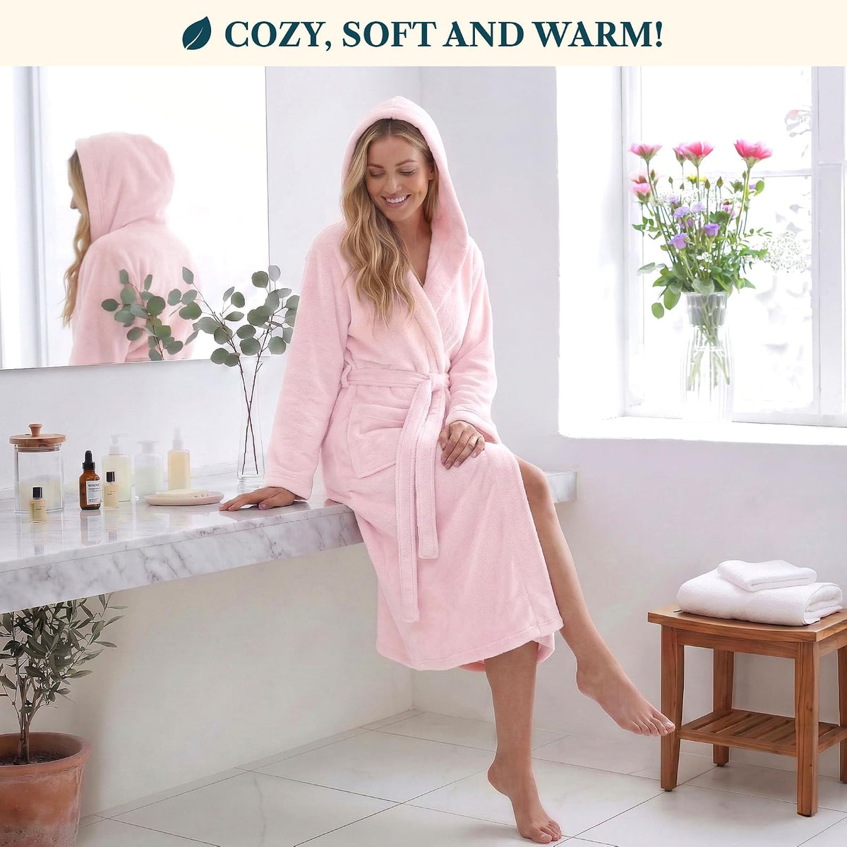 PAVILIA Womens Hooded Fleece Robe, Soft Plush Long Bathrobe with Hood