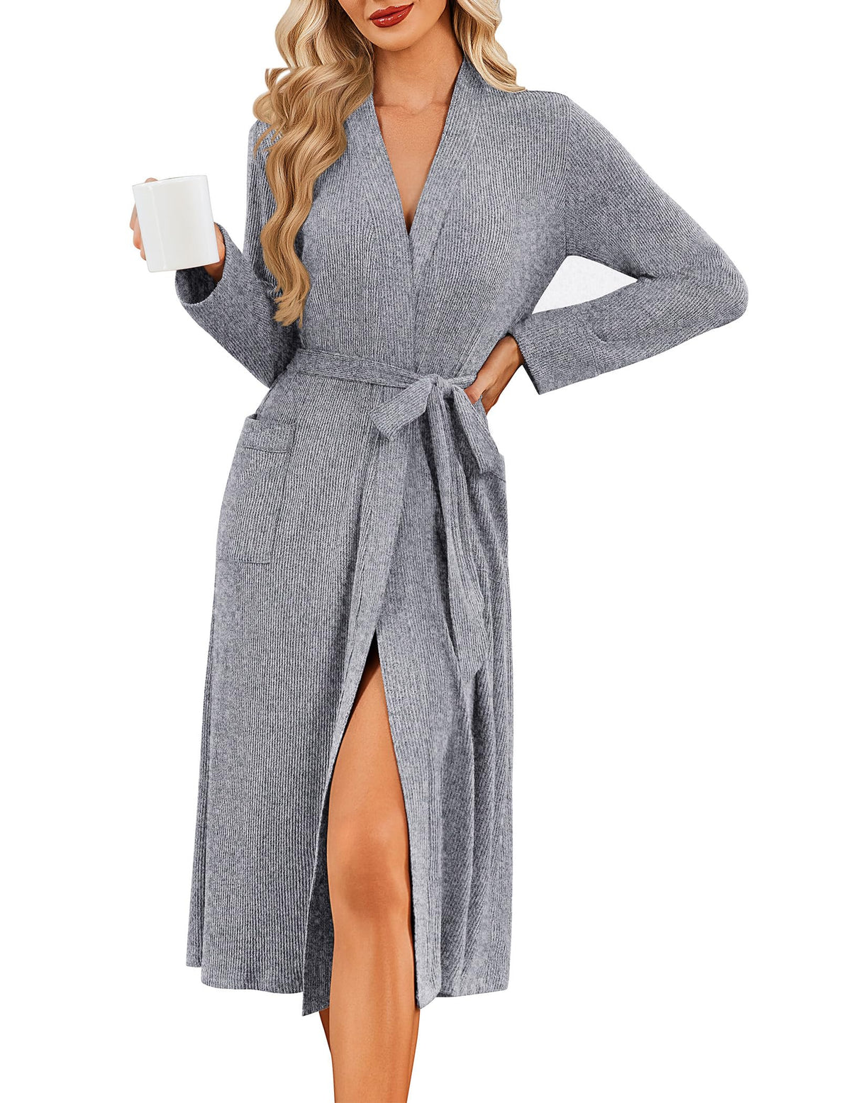 Ekouaer Robe for Women Long Knit Kimono Bathrobe Soft Lightweight Sleepwear