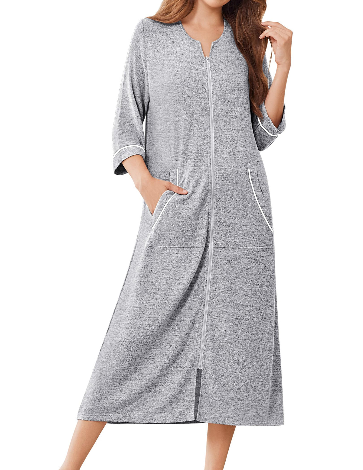 Ekouaer Zipper Robes for Women 3/4 Sleeve Bathrobe Lightweight House Coats