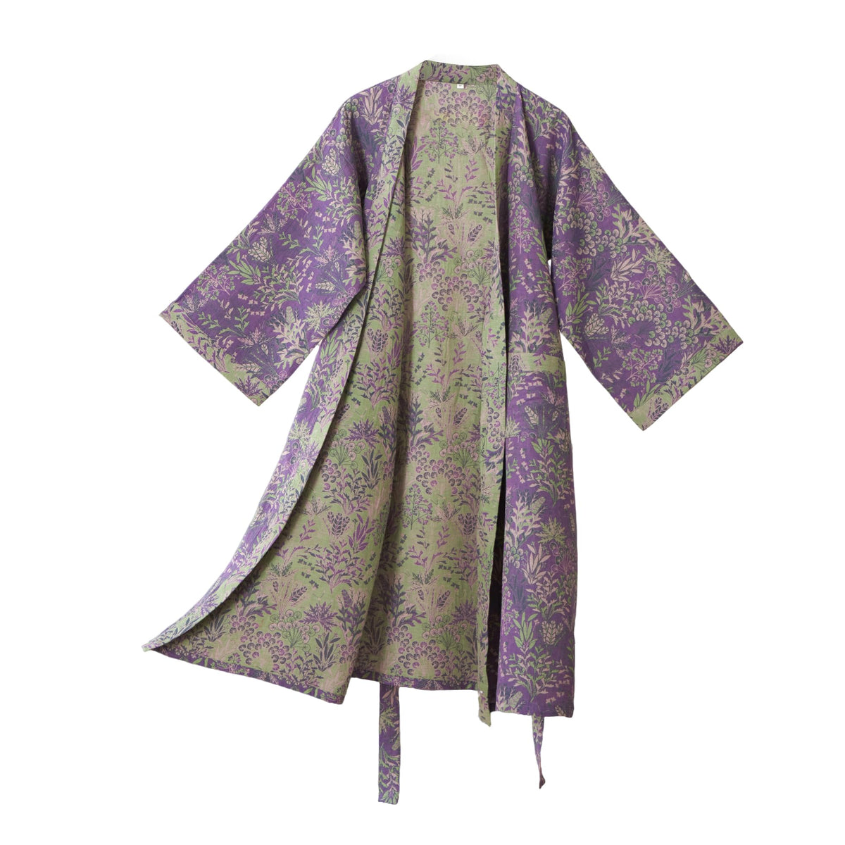 100% Cotton Gauze Ginkgo Leaf Kimono Robe, Long Knit Loose Loungewear Bathrobe Nightgown Ladies Sleepwear for Women