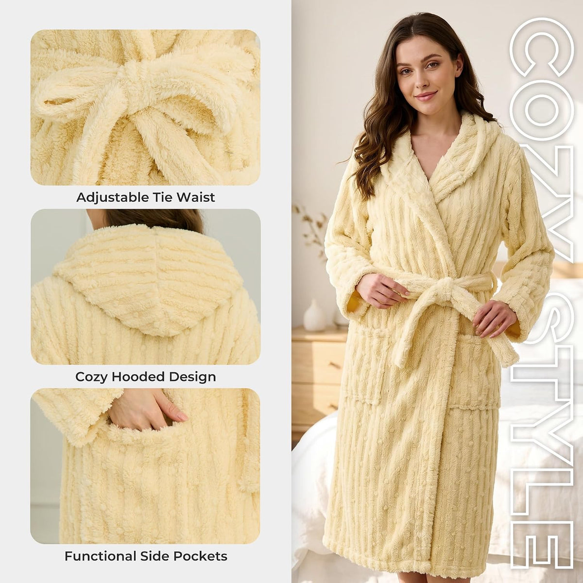HEARTNICE Women Fuzzy Soft Long Hooded Warm Robes