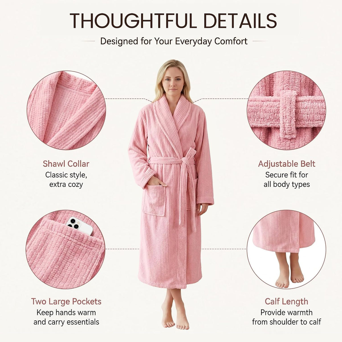 PJGGZ Women's Shawl Collar Bathrobe, Soft Long Towel Robes for Women - Super Absorbent Quick Dry yet Warm