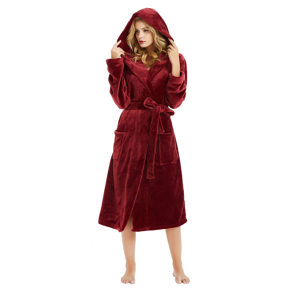 HEARTNICE Womens Hooded Fleece Robe, Soft Bathrobe for Womens, Cute Long House Coat