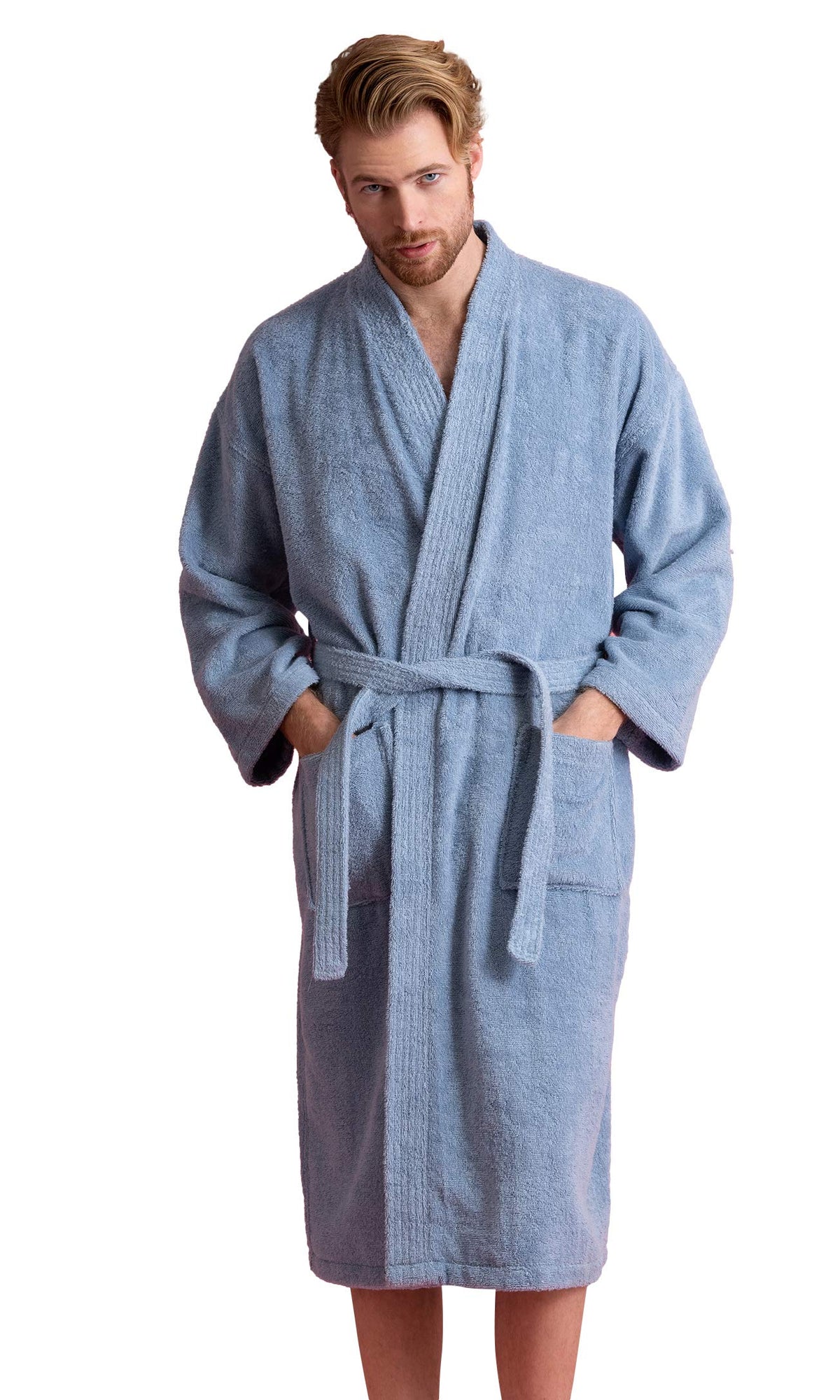 Men's Turkish Terry Kimono Style Bathrobe - 100% Cotton Robe for Men - Comfortable & Absorbent - Soft & Cozy Wear
