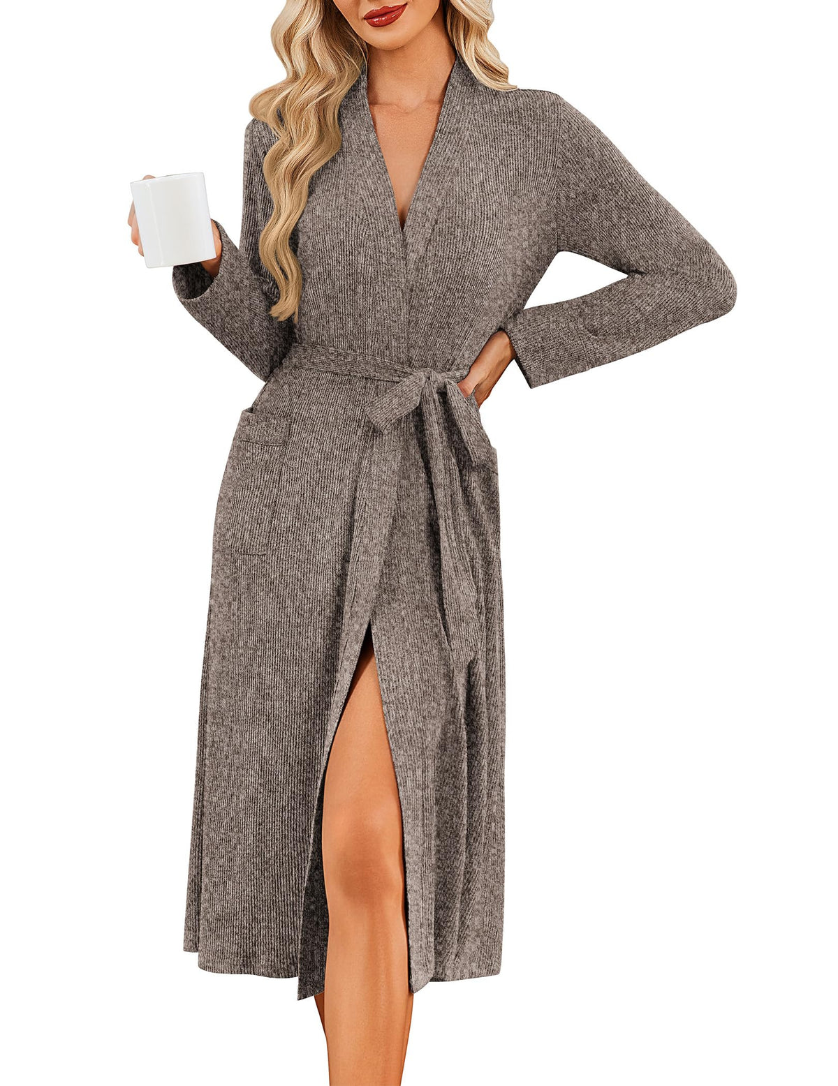Ekouaer Robe for Women Long Knit Kimono Bathrobe Soft Lightweight Sleepwear