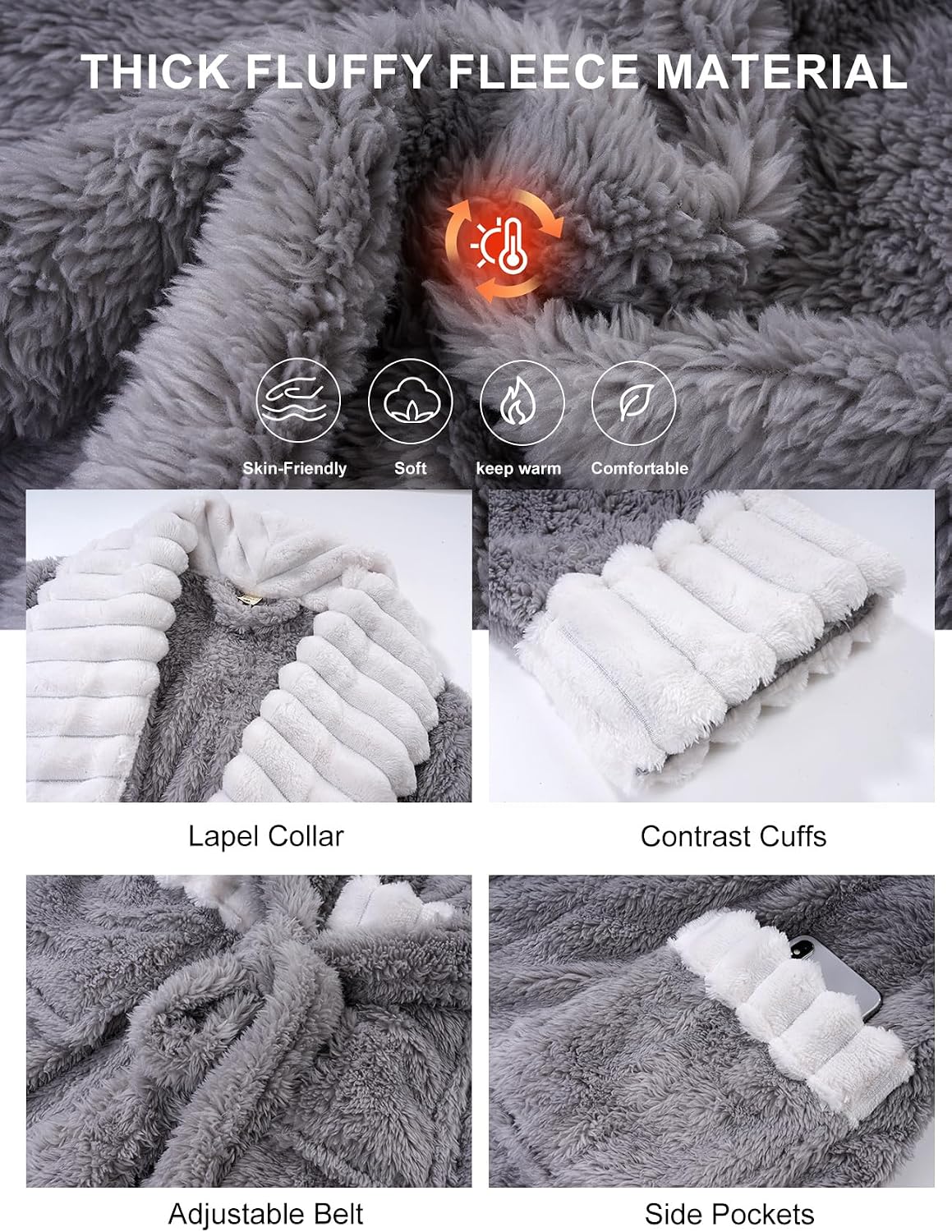 Kissonic Womens Long Bath Robe Plush Warm Fluffy Fleece Bathrobes