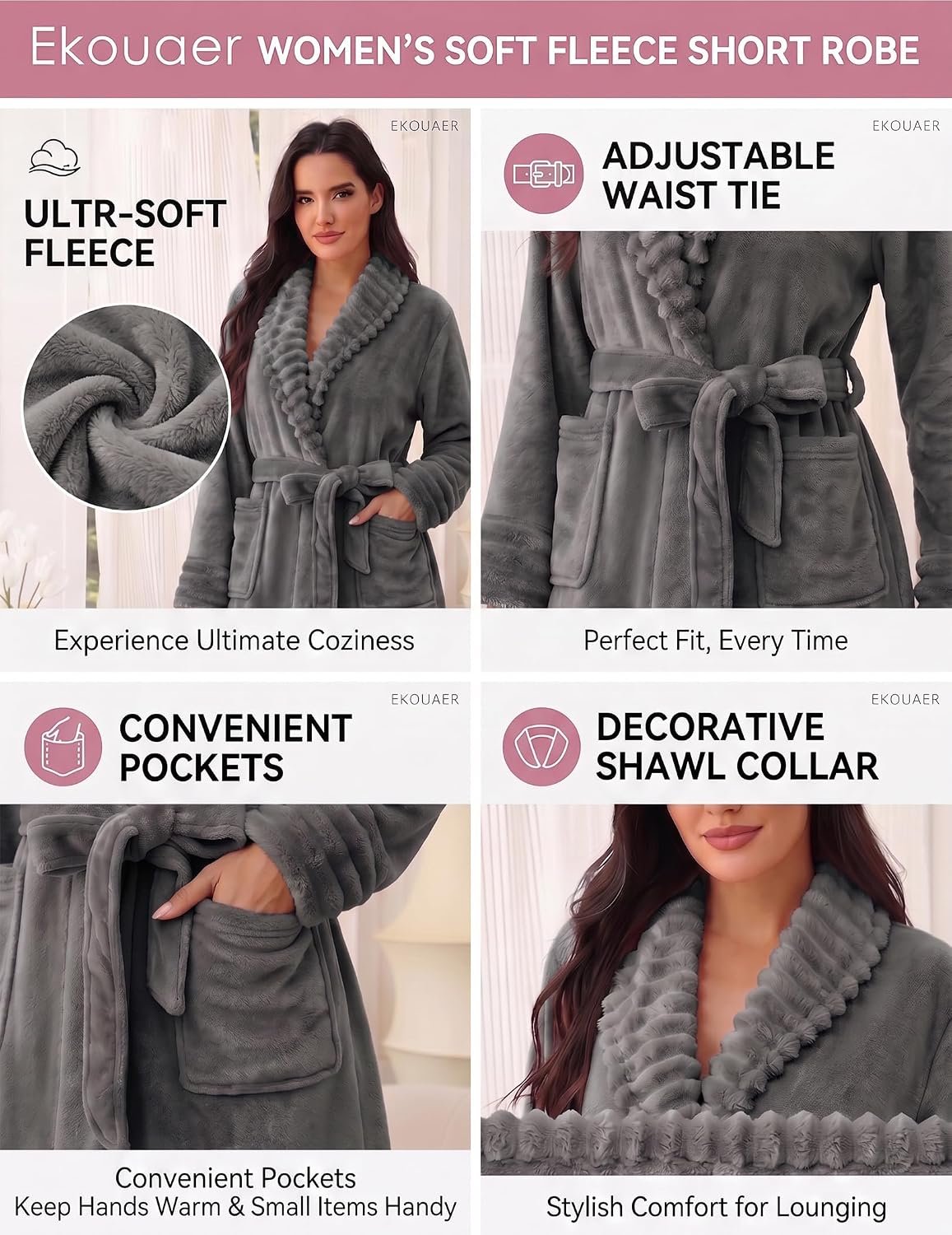 Ekouaer Soft Robes for Women Fluffy,Warm Fleece Robe,Cozy Plush Bathrobe