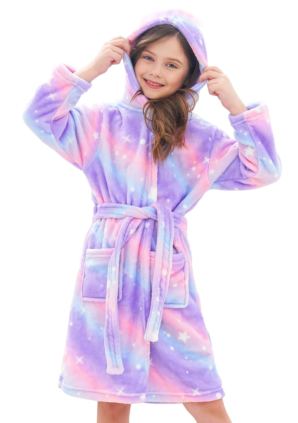Doctor Unicorn Soft Hooded Rainbow Bathrobe Sleepwear for Girls
