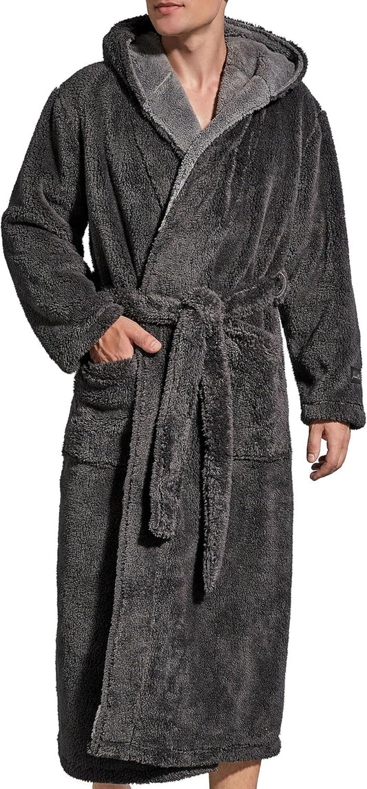 SlumberMee Mens Hooded Robe Heavyweight Plush Fleece Full Length Bathrobe