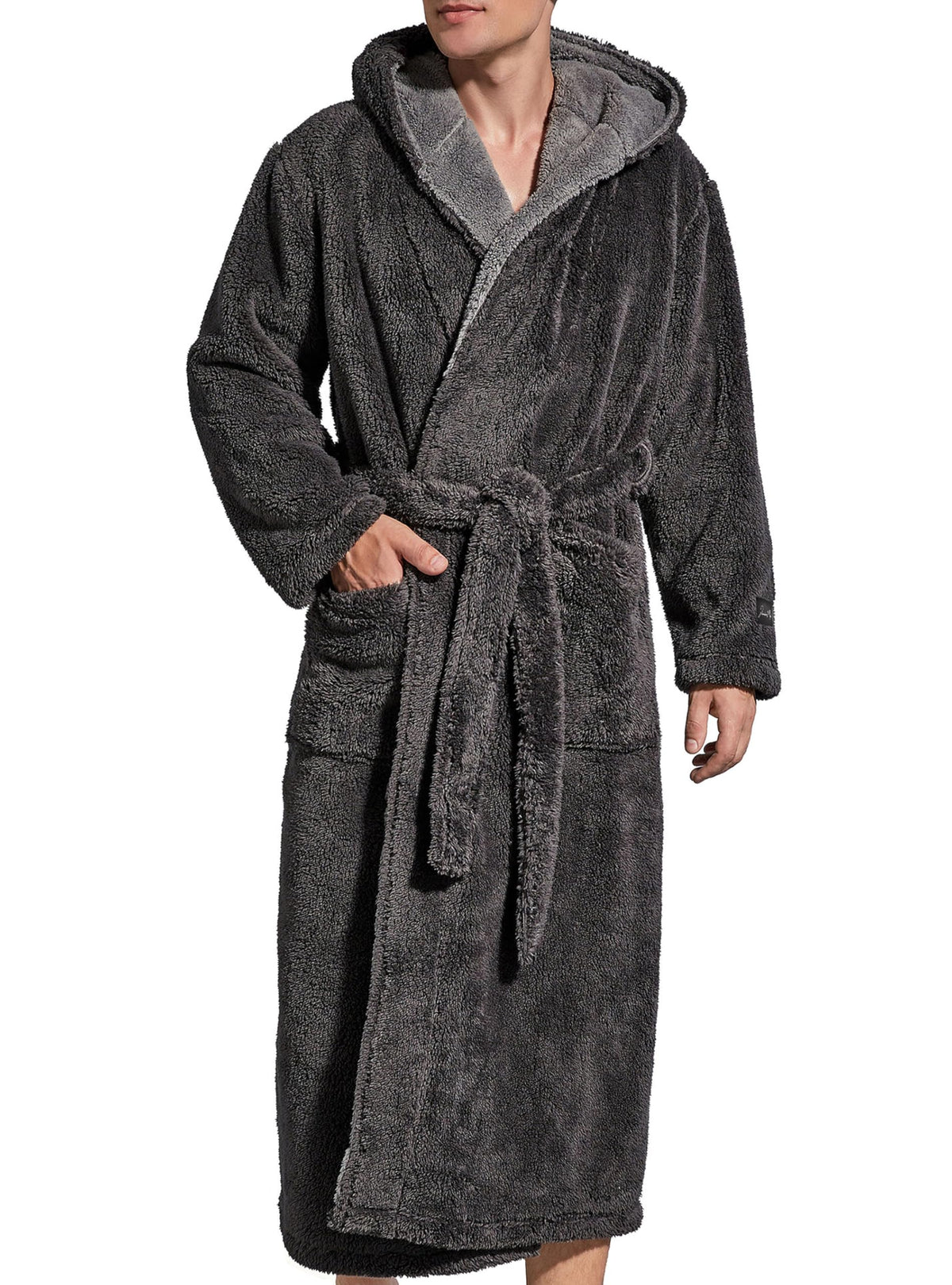 SlumberMee Mens Hooded Robe Heavyweight Plush Fleece Full Length Bathrobe