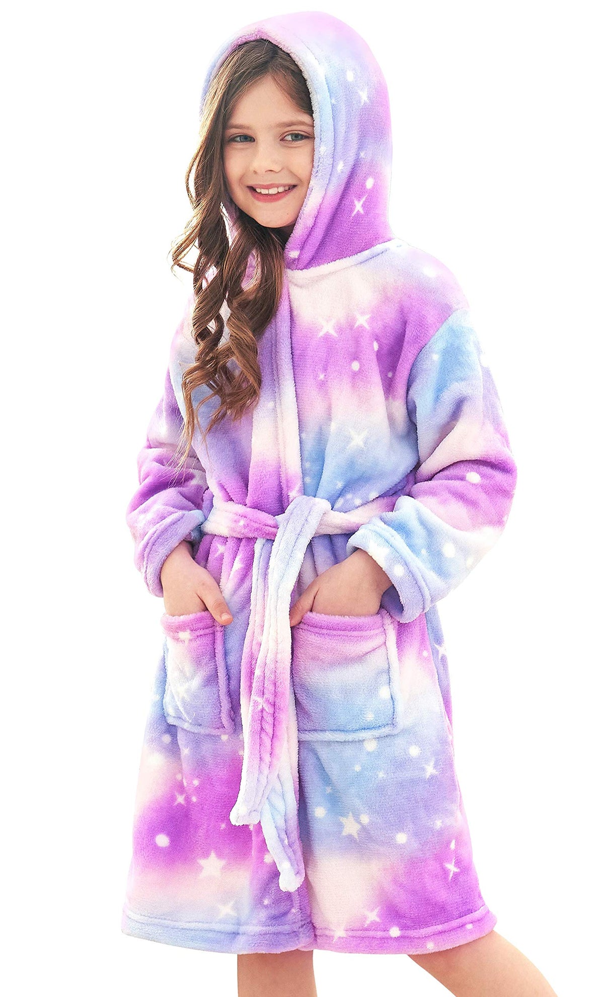 Doctor Unicorn Soft Hooded Rainbow Bathrobe Sleepwear for Girls