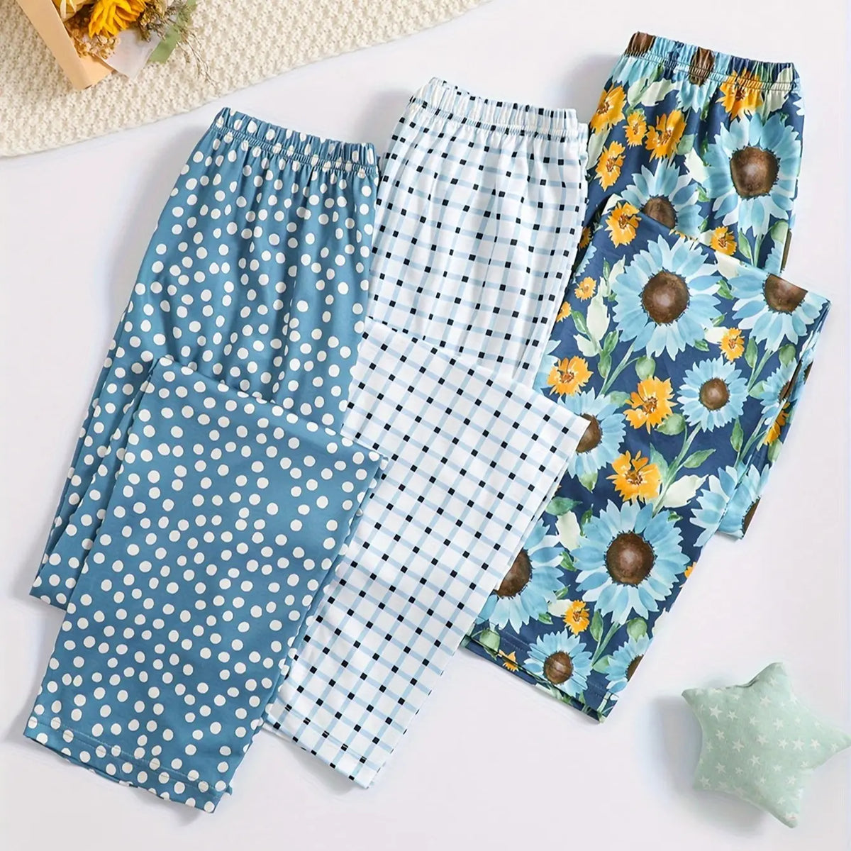 2026 Cute Summer 3 PCS Set Per Pack Sleeping Pants Women's Soft Drawstring Elastic Waist Loose Cute Heart Knit Causal Pajamas Trousers Red PJ Bottom Comfort Loungewear  Fabric Casual Floral Pajama Set pantalón  pijama matching pants pjs pants  pyjama
