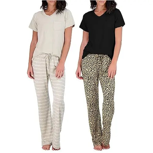 Real Essentials 2 Pack: Women's Comfy Pajama Sets - Short Sleeve Ladies Loungewear Sleepwear PJs (Available In Plus)