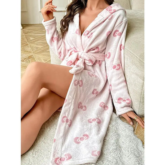 Winter Fleece-Lined Plus-Size Women's Long Sleep Robe Homewear New Bathrobe