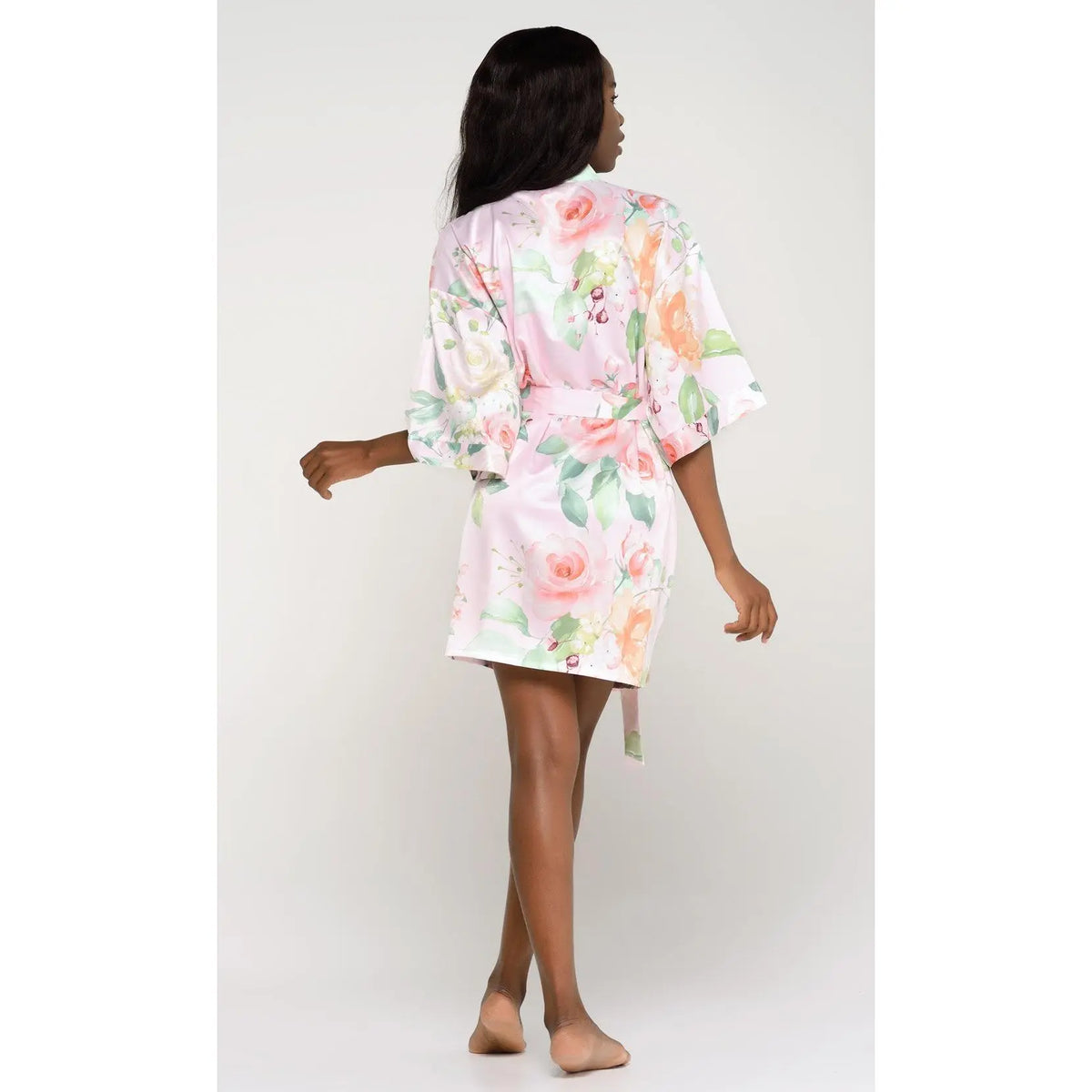 Turquaz Carmen Floral Satin Kimono Short Robe Women