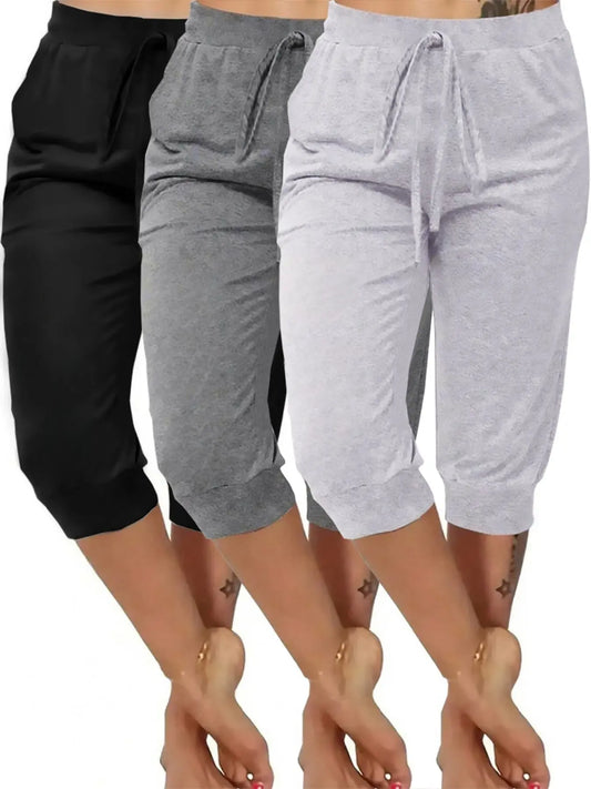 3-Pack Women's Plus Size Solid Color Capri Sleep Pants, Loungewear, Extremely Comfortable Home Wear, Ideal for Relaxing at Home, Lady, Pjs, Loungewear Pajamas, Casual Home Nightwear, Loose Loungewear, Indoor Sleepwear