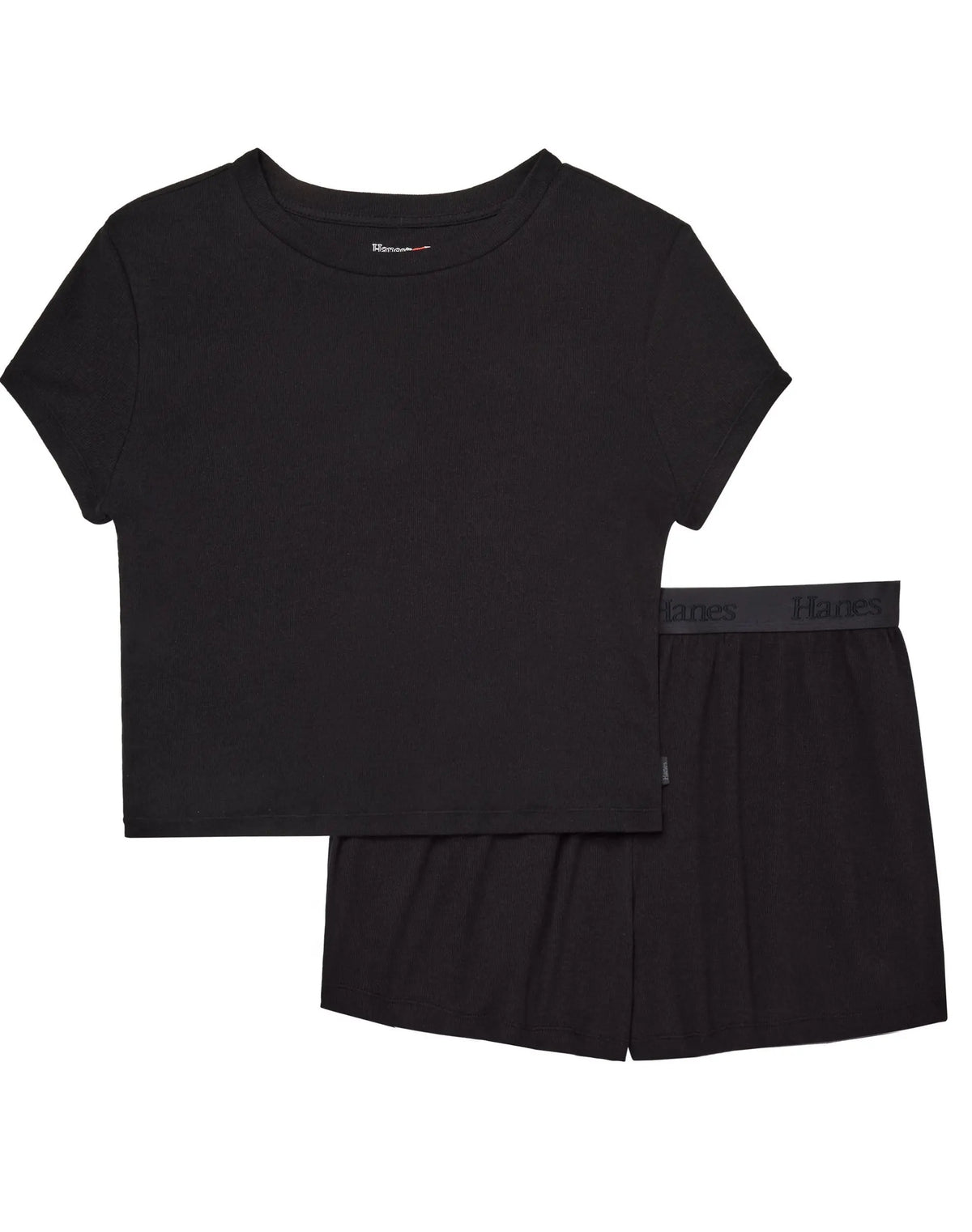 Hanes Originals Women's 2-Piece Lounge Set RIBBED SuperSoft Cropped Baby Doll Tee & Sleep Shorts Loungewear Comfort Pajama Womenswear