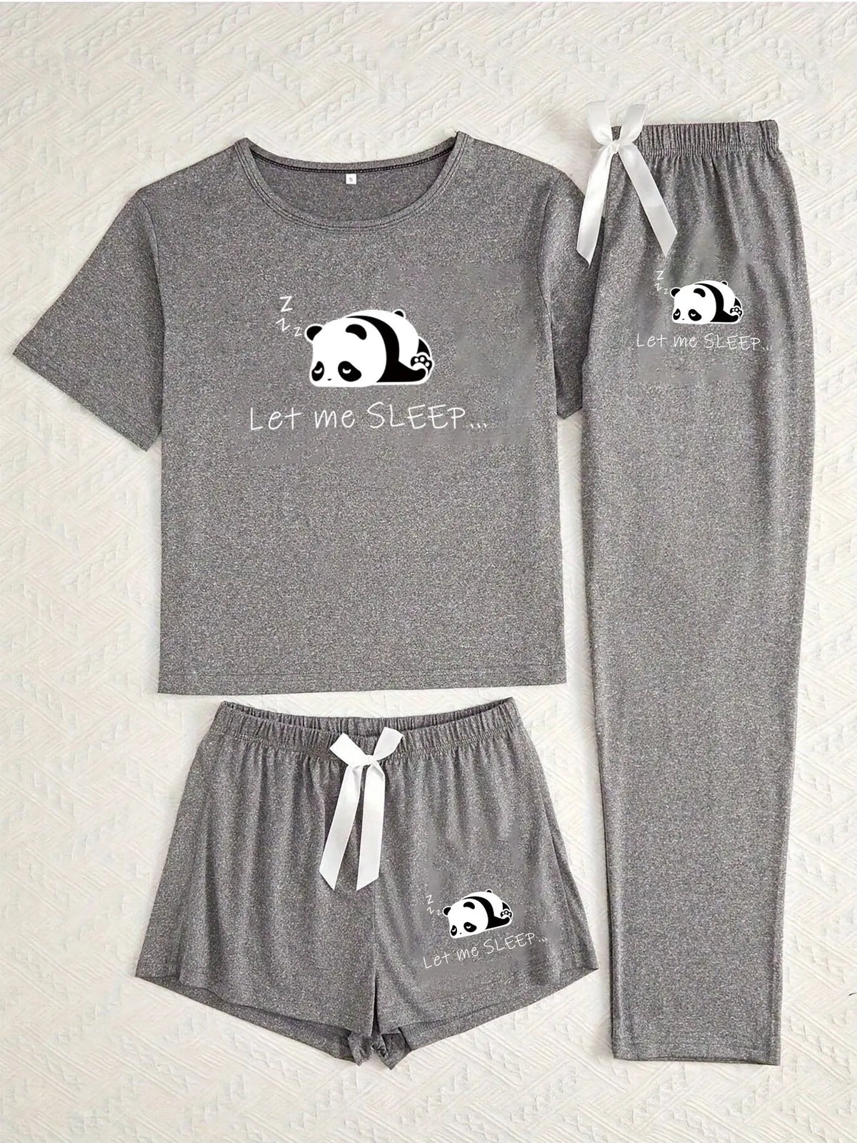 Cute Panda Three-Piece Home Set, Casual Loose-Fitting Cartoon Pattern, All-Seasons Comfortable Sleepwear, Pajama, Loose Fit Pajamas, Homewear, Loungewear, Pjs, Perfect for Daily Wear, Casual Comfy Pyjama