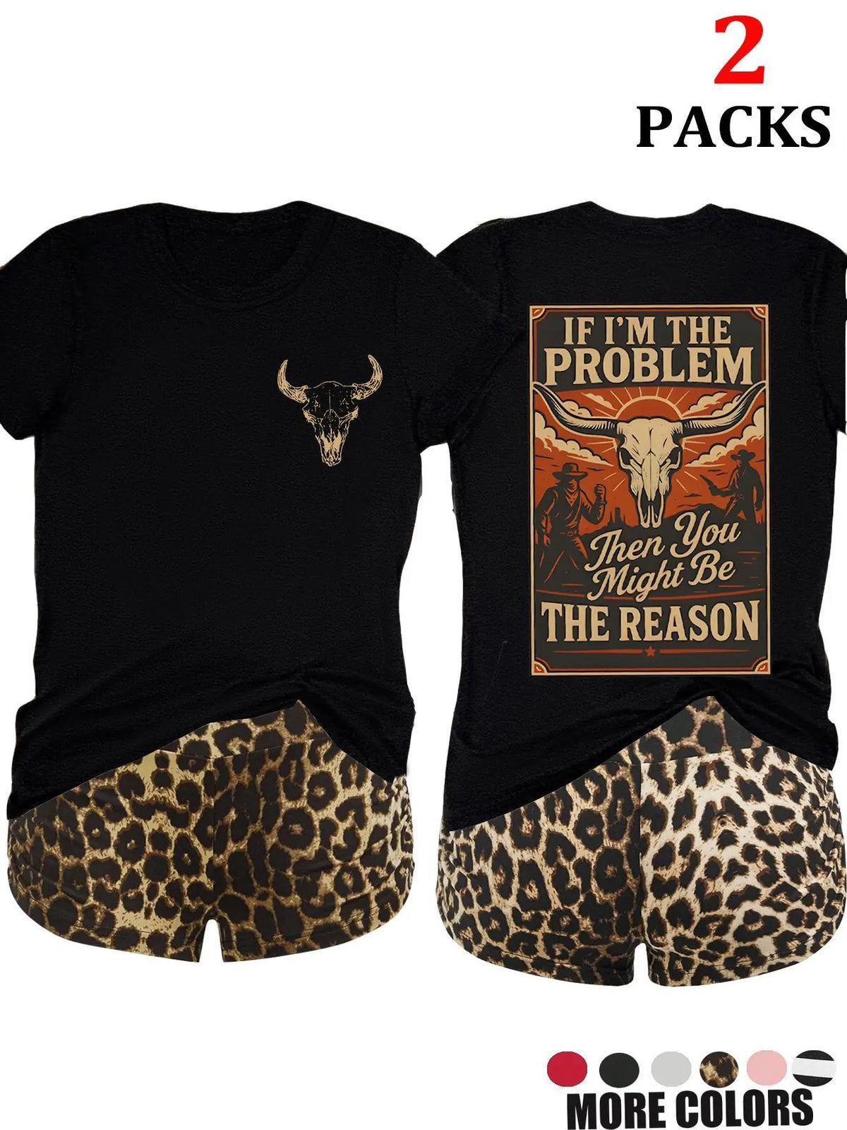 2-Pack Value Set, Matching Short-Sleeve Tees & High-Waisted Leopard Print Shorts, Comfortable Sleepwear for Lazy Days & Cozy Nights, Loungewear Pajama Set
