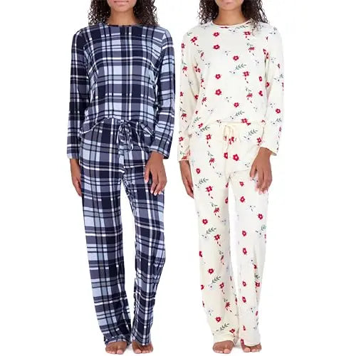 Real Essentials 2 Pack: Women's Comfy Pajama Sets - Short Sleeve Ladies Loungewear Sleepwear PJs (Available In Plus)