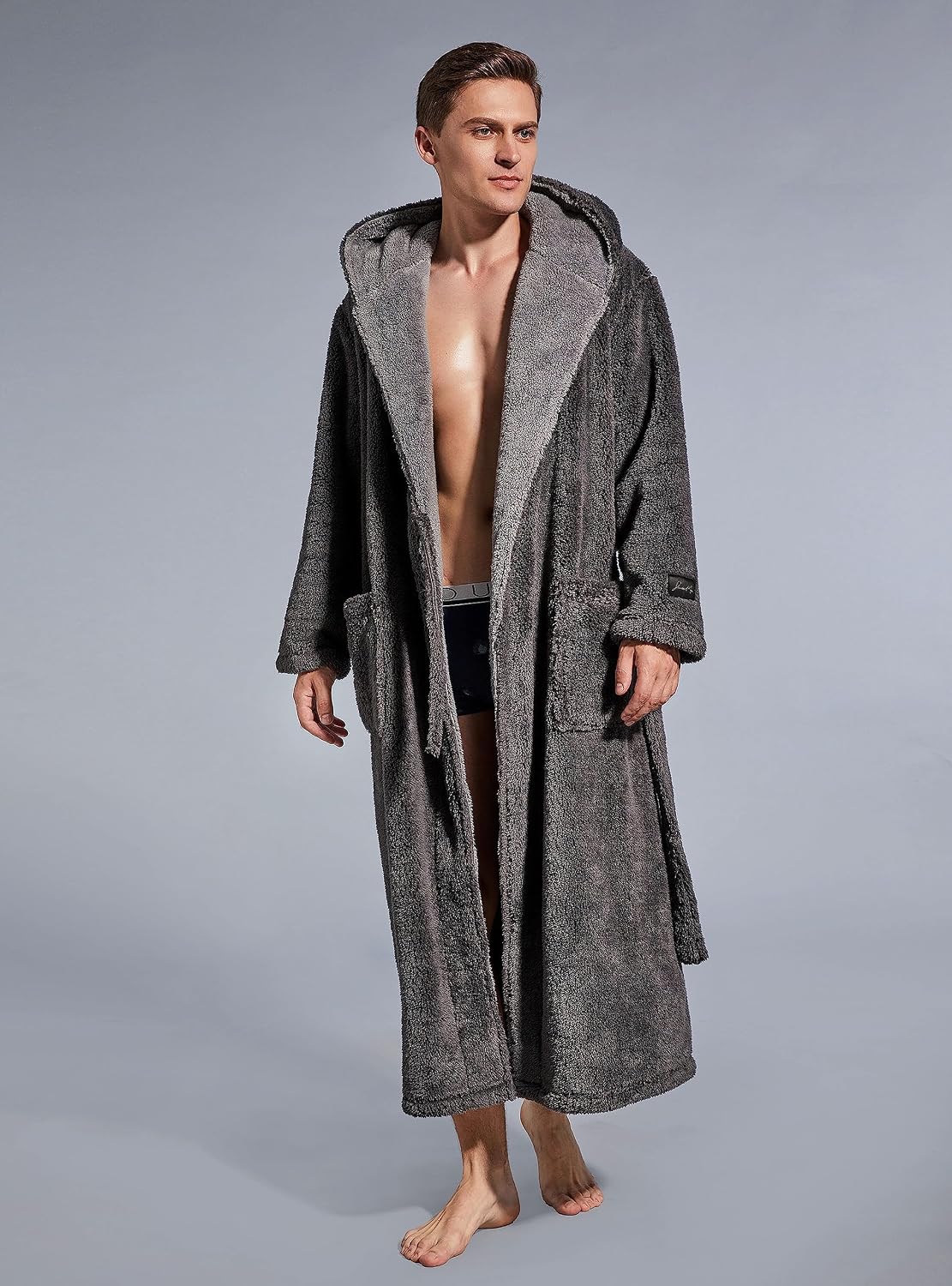 SlumberMee Mens Hooded Robe Heavyweight Plush Fleece Full Length Bathrobe