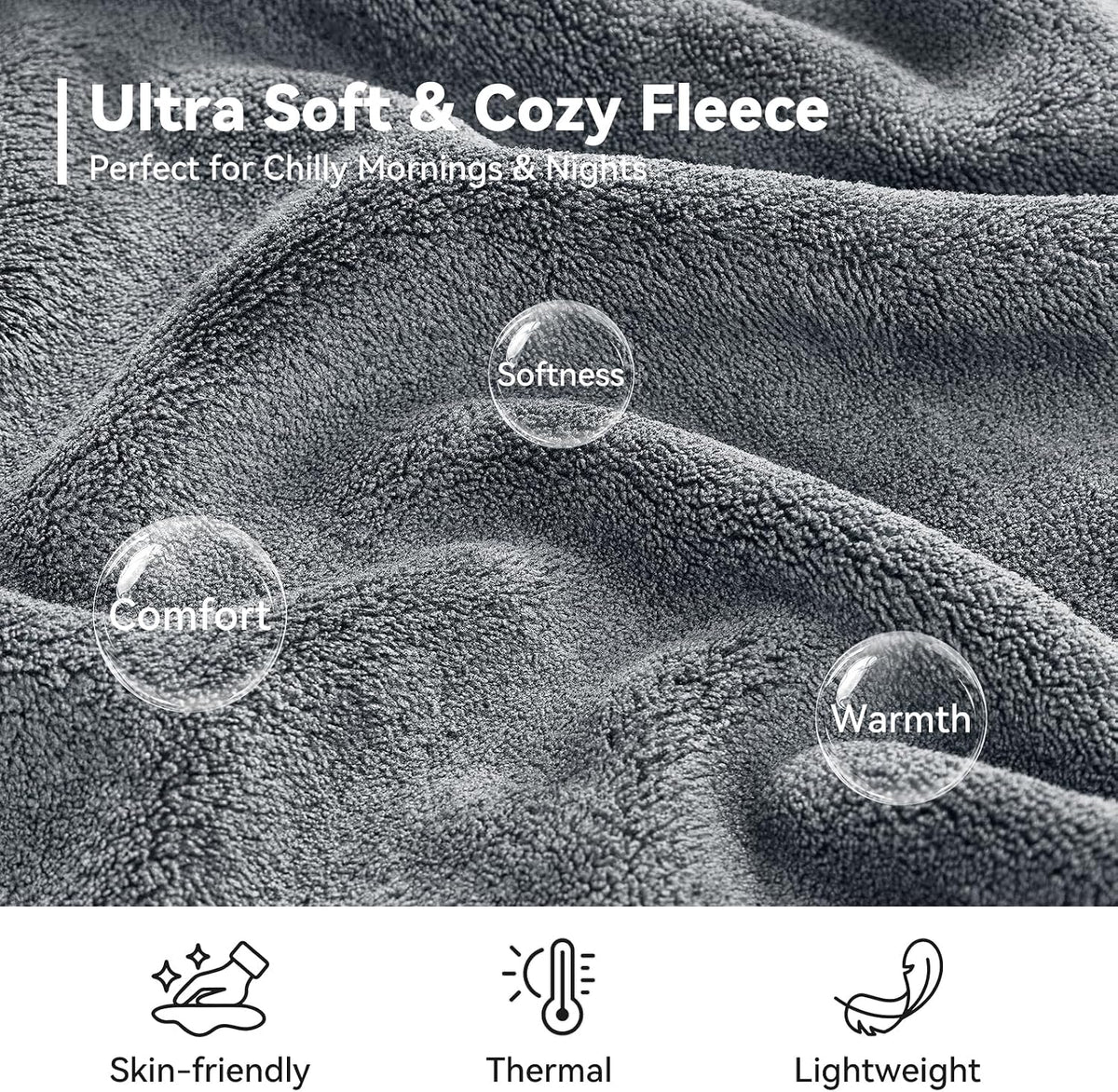 Absorbent Fleece Mens Robe with Hood Warm Cozy Ultra Soft Bathrobe Luxury Quick Dry Spa Towel Robe for Men