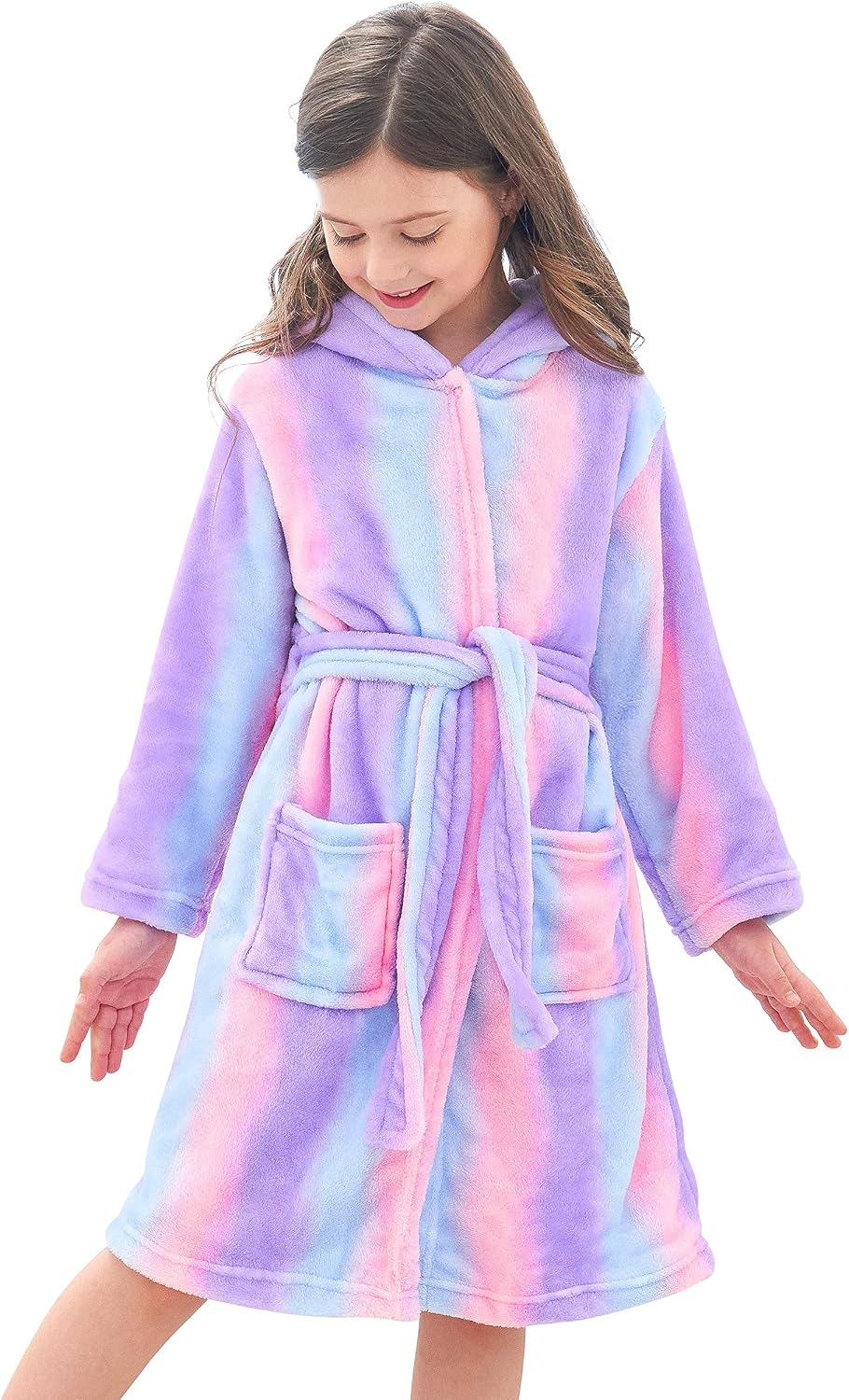 Doctor Unicorn Soft Hooded Rainbow Bathrobe Sleepwear for Girls