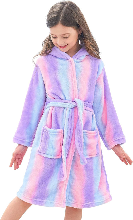 Doctor Unicorn Soft Hooded Rainbow Bathrobe Sleepwear for Girls