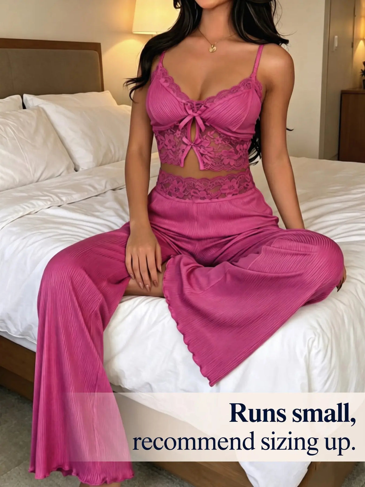 Women's Lace Cami Pajama Set 2 Piece Spaghetti Strap Crop Top Wide Leg Pants Sleepwear Loungewear Pjs Chic Summer Lounge Set