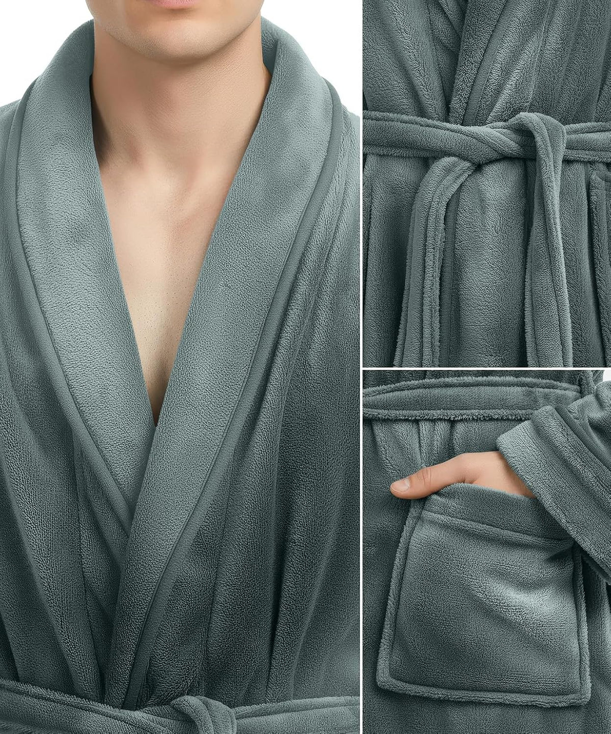 Luxury Ultra Soft Mens Robe Plush Fleece Long Bathrobe