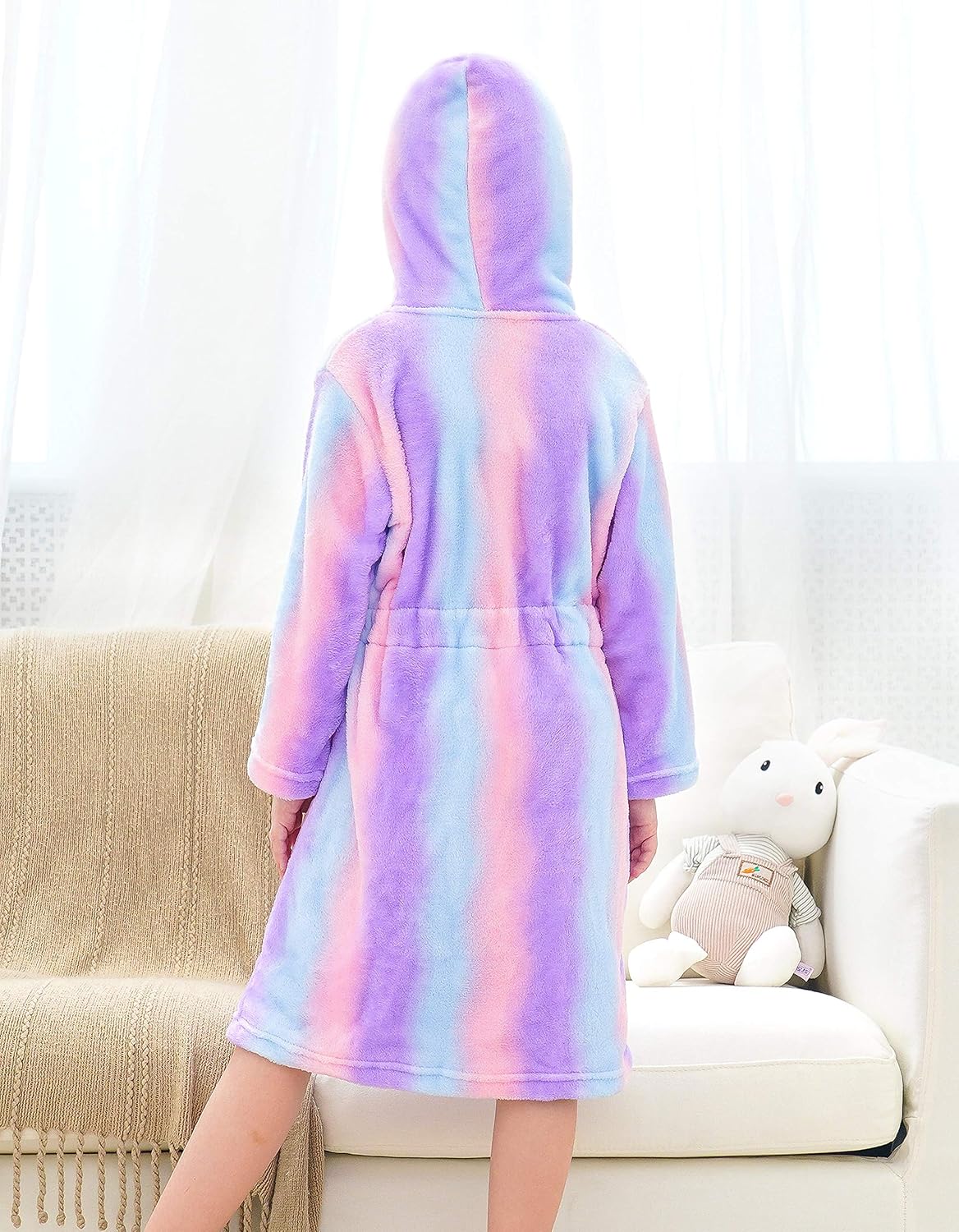 Doctor Unicorn Soft Hooded Rainbow Bathrobe Sleepwear for Girls
