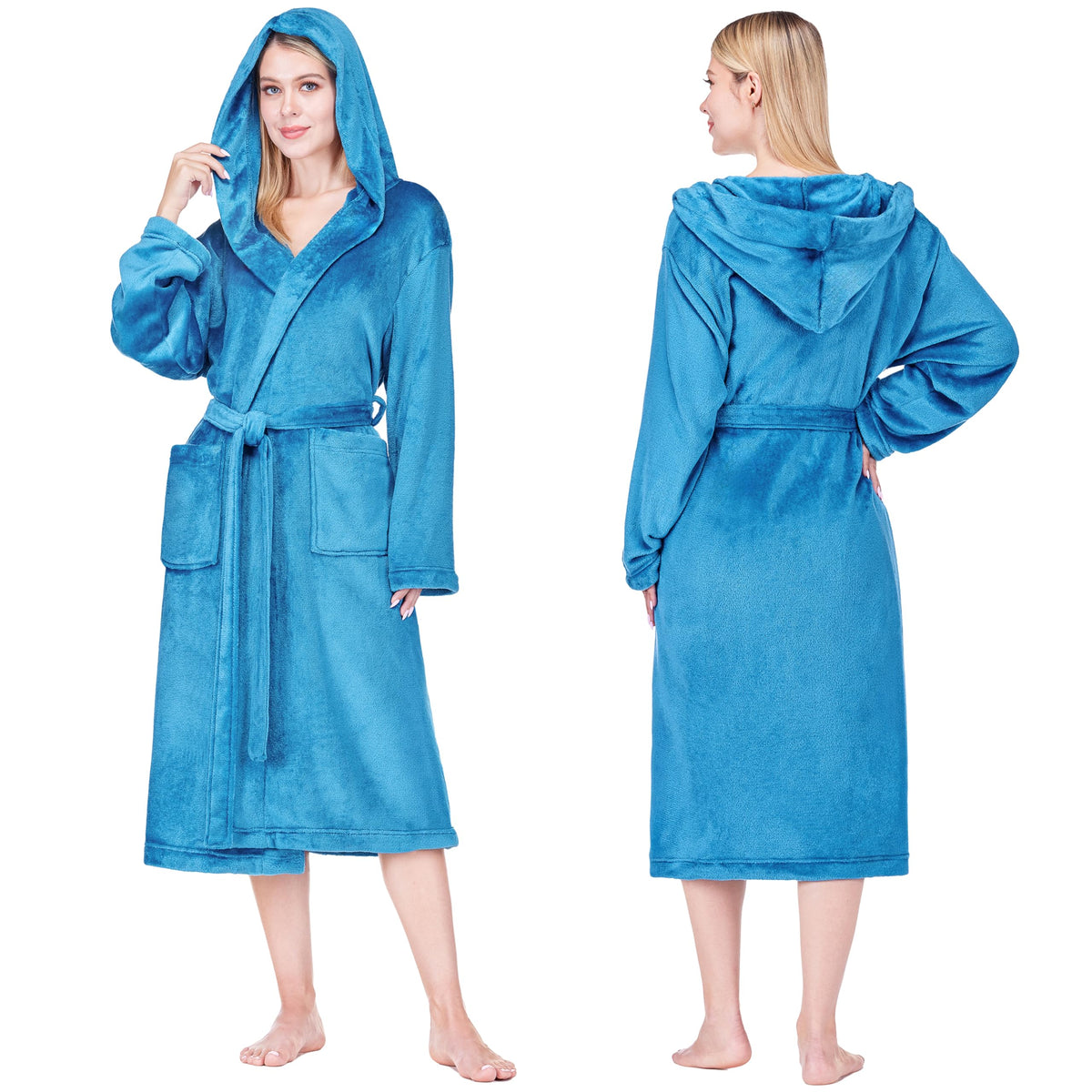 PAVILIA Womens Hooded Fleece Robe, Soft Plush Long Bathrobe with Hood