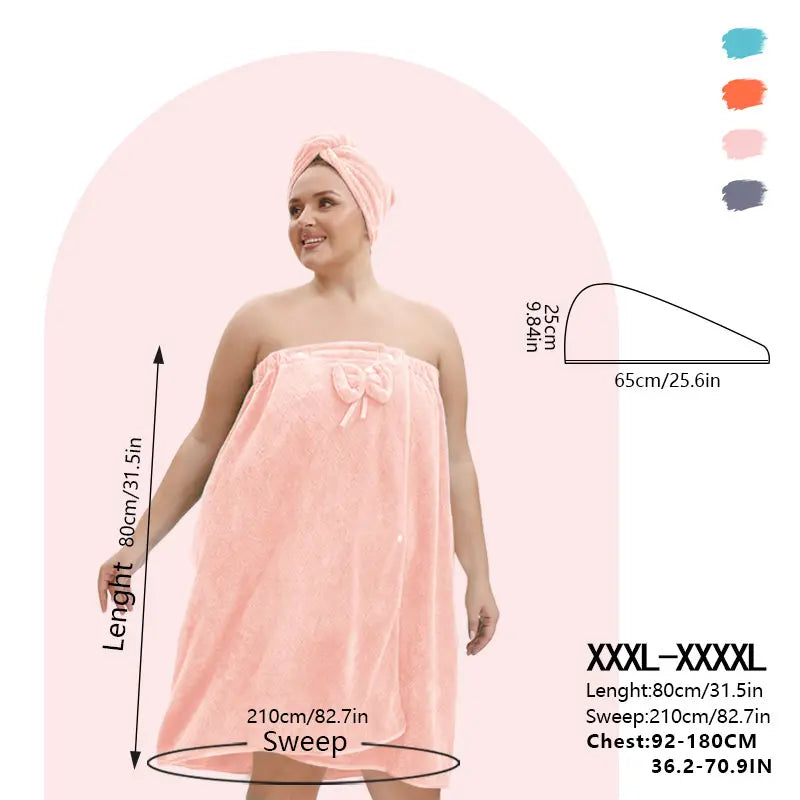 1 Pcs Bathrobe / 2-Piece Bath Skirts Set - 80x210cm & 80x160cm, 350GSM, Oversized Bathing Towel + Ladies' Bath Cap + Adjustable Wearable Skirt, Fits M-XXXXL, Thickened, Ideal for Home, Travel, Sauna & Spa