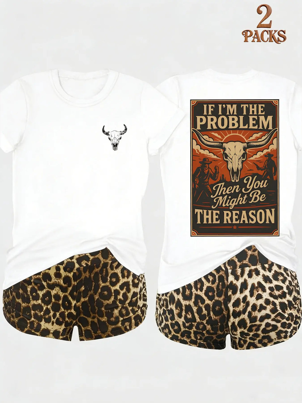 2-Pack Value Set, Matching Short-Sleeve Tees & High-Waisted Leopard Print Shorts, Comfortable Sleepwear for Lazy Days & Cozy Nights, Loungewear Pajama Set