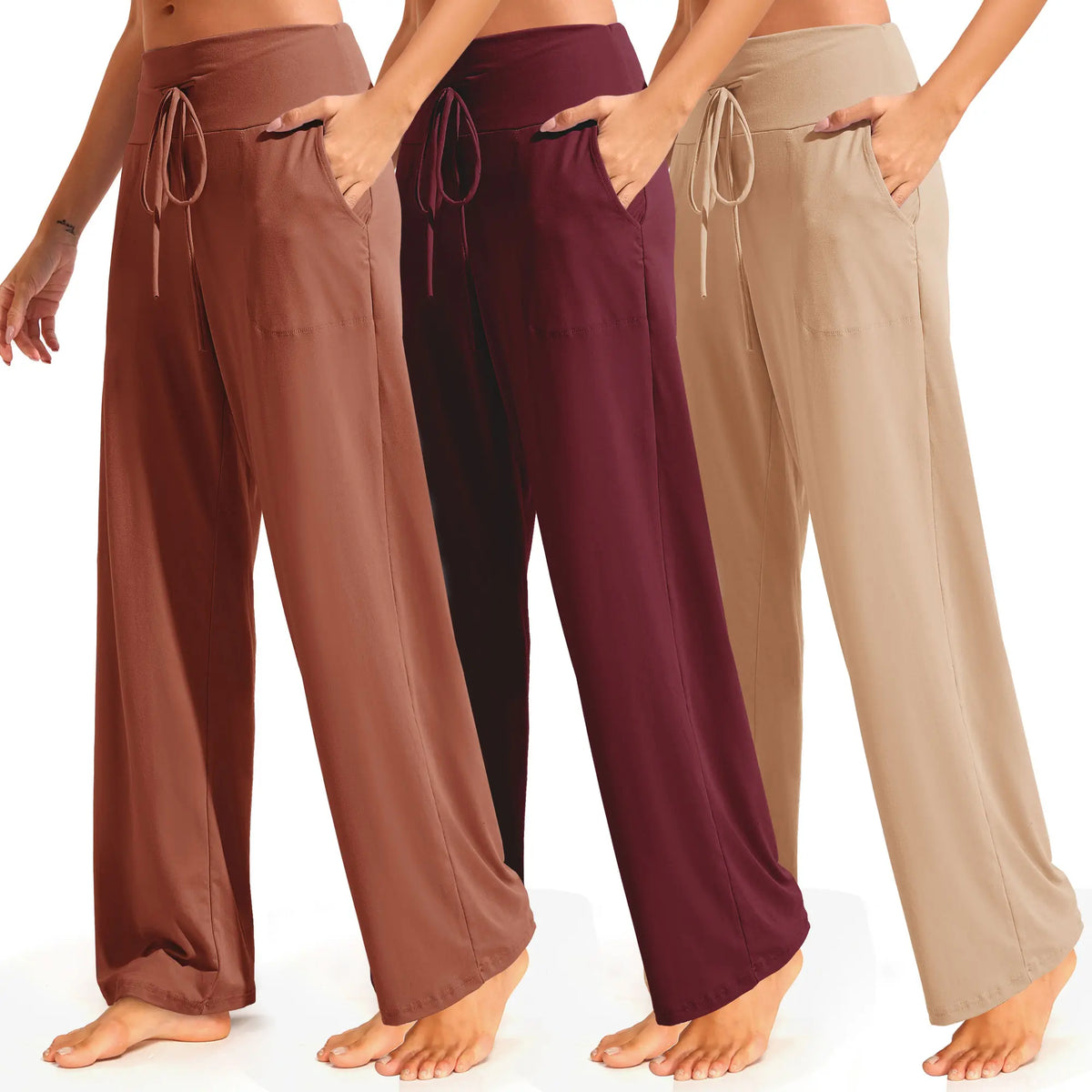 SHOWITTY Women's Plus Size 3-Pack Comfy Wide Leg Pajama Pants - Soft 4-Way Stretch High Waist Nightwear for Yoga, Loose Loungewear, Plussize