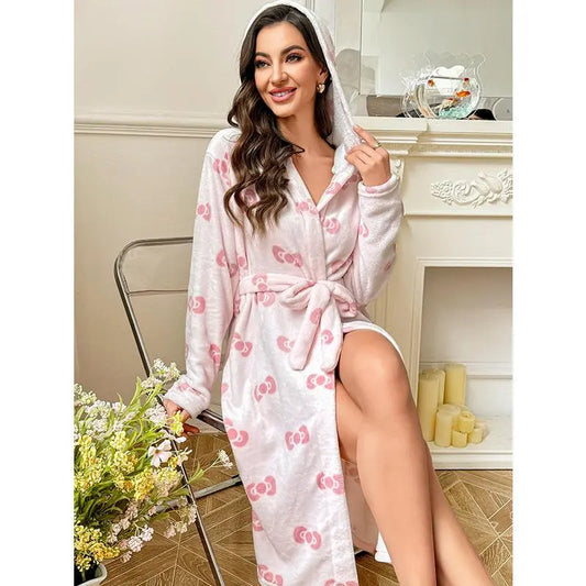 Winter Fleece-Lined Plus-Size Women's Long Sleep Robe Homewear New Bathrobe